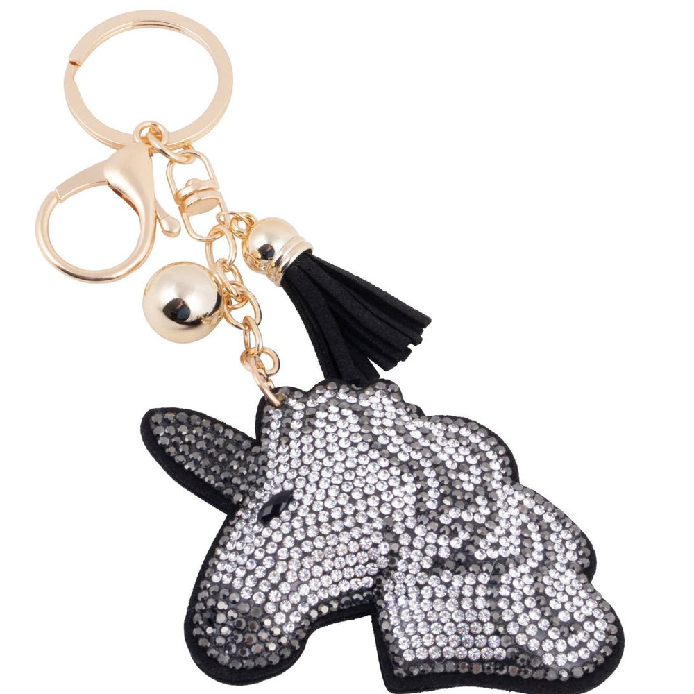 Bling Crystal Black Unicorn Tassel Keychain